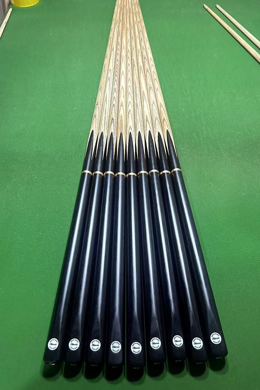 Black Techwood 3/4 Cue — Stabilised black techwood that will not move in transit